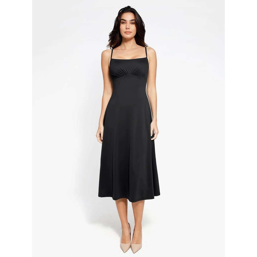 NEW Popilush Built-In Shapewear A Line Midi Dress Size L Black